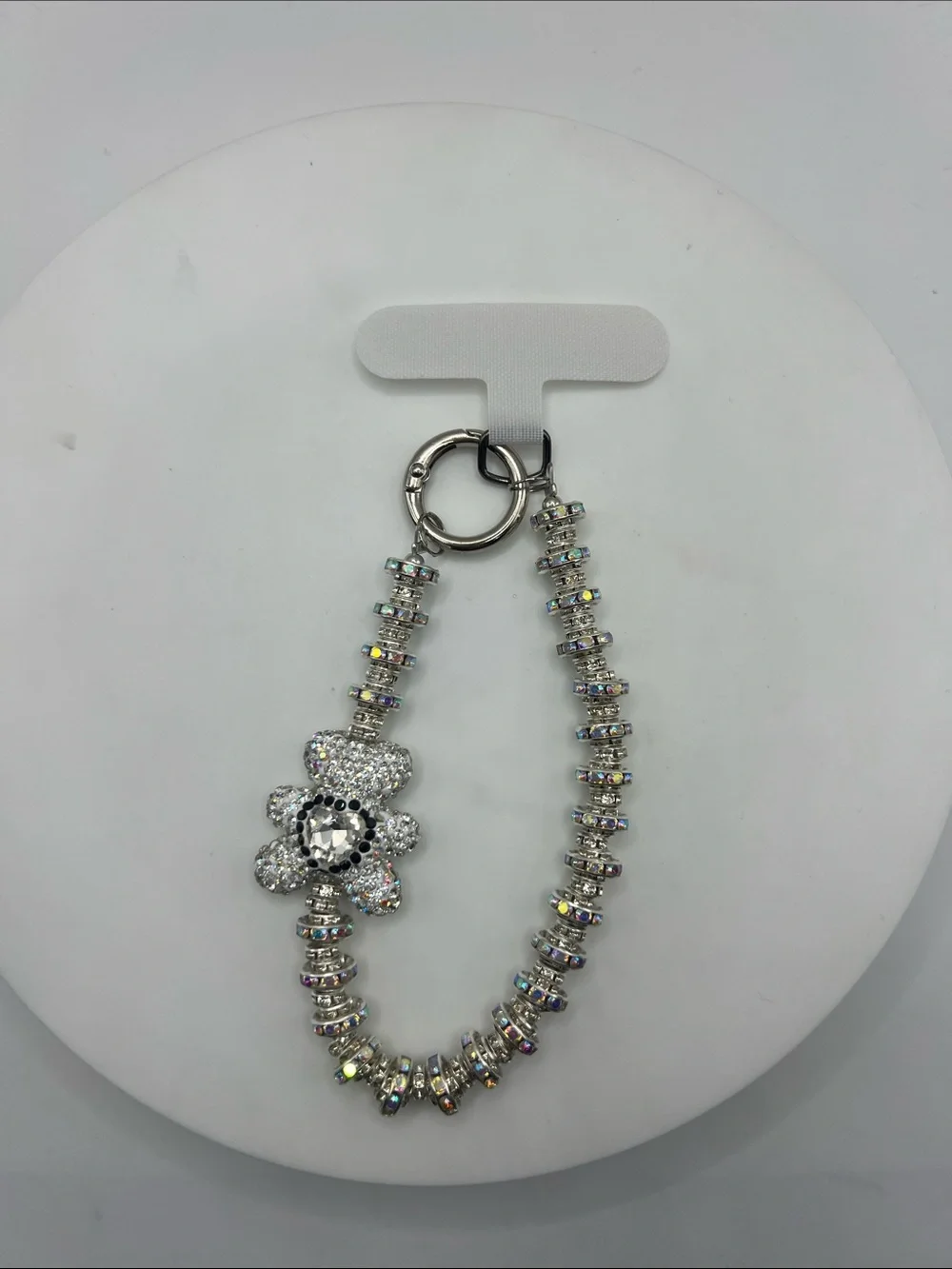 620. Crystal Teddy Bear Silver & Crystal Charm Phone Holder/Phone Chain